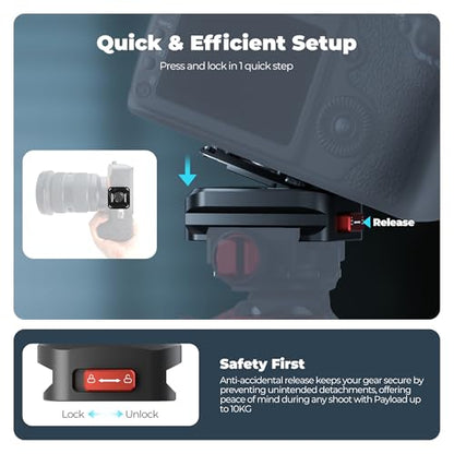 Freewell Tripod Quick Release Clamp for Fast Camera Mounting, Aluminum Build with 1/4"-20 Screw, Supports 10kg, Compatible with DSLR, Mirrorless Cameras, and Tripods - style: Tripod Quick Release Clamp