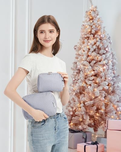 Narwey Striped Makeup Bag Travel Cosmetic Bag Organizer Toiletry Bag Make Up Bags with Compartments for Women Girls (Large, Greyish Blue Stripe) - color: A-Greyish Blue Stripe, style: Large