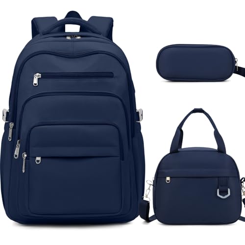 DIGOBAY Backpack for School Girls Boys, College Backpack with Lunch Bag Pencil Case for Teens Kids Elementary Middle High School, Casual Multi-Pocket Travel Daypack with USB Port for Women Men - color: Navy Blue