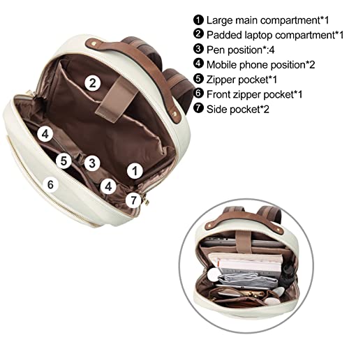 CLUCI Leather Backpack for Women 15.6 inch Laptop Backpack Purse Computer Backpack for Travel Airplane Casual Daypack Beige with Brown - color: Beige With Brown