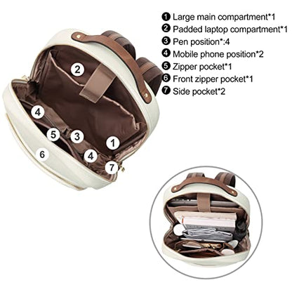 CLUCI Leather Backpack for Women 15.6 inch Laptop Backpack Purse Computer Backpack for Travel Airplane Casual Daypack Beige with Brown - color: Beige With Brown