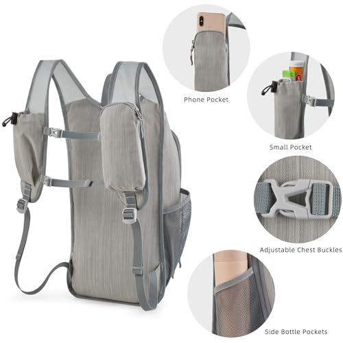 G4Free 15L Hiking Daypack Lightweight Travel Backpack Packable Outdoor Casual Foldable Shoulder Bag (Grey) - color: Grey