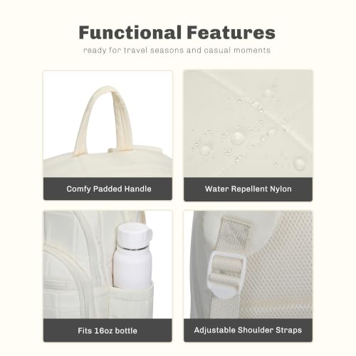 Hynes Eagle College Laptop Backpack 16 Inches Quilted Travel Backpack for Women Lightweight Puffer Casual Daypack 28L Ivory Beige - color: Ivory Beige