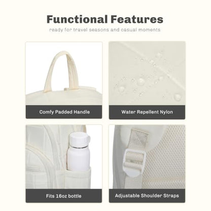 Hynes Eagle College Laptop Backpack 16 Inches Quilted Travel Backpack for Women Lightweight Puffer Casual Daypack 28L Ivory Beige - color: Ivory Beige