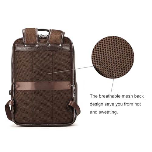 LUUFAN Genuine Leather Backpack Men Casual Daypack 15.6 Inch Laptop Rucksack Business Travel Outdoor Shoulder Bag with Trolley Sleeve (Coffee) - color: 8028-coffee