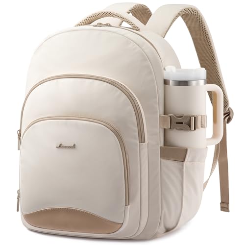 LOVEVOOK Laptop Backpack for Women, 17-Inch Work Backpack, Back to School Bookbag for College Student Teen Girls, Casual Personal Item Travel Bag Business Computer Daypack for Teacher Nurse, Gift - color: Beige, size: 17 Inch