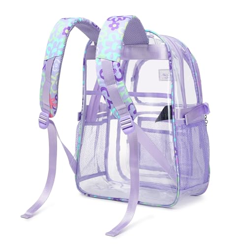 OKKID Purple Clear Backpack for Girls School Backpack Clear Bookbag Heavy Duty Transparent Backpack Kids See Through School Bags - color: Purple