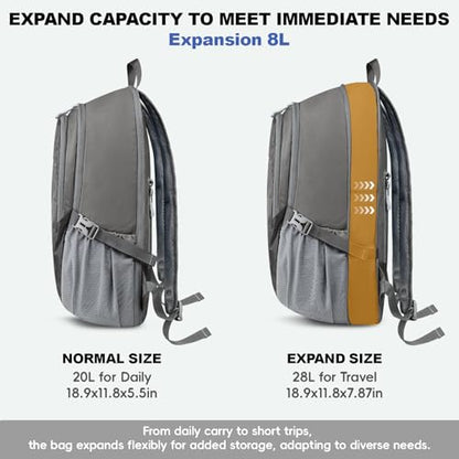 Seektop Lightweight Packable Hiking Backpack Water Resistant Expandable 20L-28L for Women Men, RFID Day Pack for Travel - color: Grey