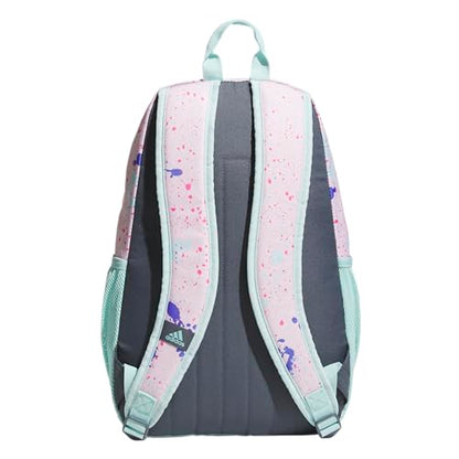 adidas Creator School Backpack for Girls & Boys — Durable Bookbag - color: Splatter Sandy Pink/Semi Flash Aqua Blue