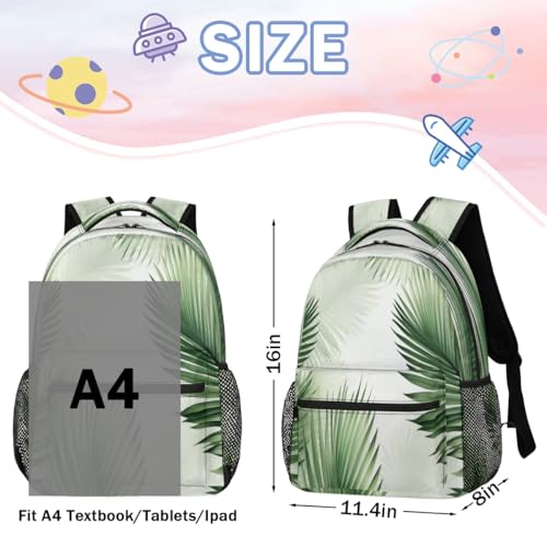 Tropical Green Plant Backpack with Chest Strap, Casual Backpack for Women Men, 16 Inch Daypack for Travel Work, Palm Leaf - color: Green