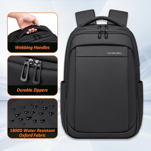 FENRUIEN Expandable Travel Backpack for Men, Water Resistant Computer Backpack with USB Charging Port，Black Laptop Bag 15.6 Inch - size: 15.6 Inch, style: Travel Backpack