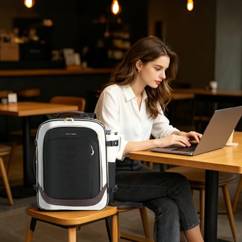 KROSER Laptop Backpack Large Computer Backpack Fits up to 17 Inch Laptop Water-Repellent 40L Travel Backpack Casual Daypack for Business/College/Women/Men-Beige/Black/Coffee - color: Beige/Black/Coffee