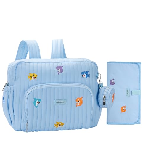 GOBABYMART Diaper Bag Backpack with Changing Pad - Travel Baby Bag, Insulated Bottle Pockets, Stroller Straps (Medium - Blue Sharks) - color: Medium - Blue Sharks