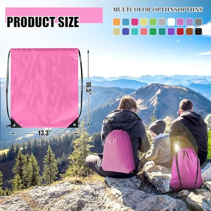 Grneric 100 Pieces Drawstring Backpack Bulk Cinch Sackpack Ployster Drawstring Bags for Gym Party Trip(Pink) - color: Pink