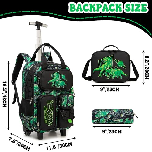Kids Rolling Backpack with Wheels for Elementary Preschool Students 16inch Boys Travel Luggage Carry on Backpack for Boys Ages 6-8 Dinosaur - color: B Dinosaur