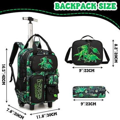 Kids Rolling Backpack with Wheels for Elementary Preschool Students 16inch Boys Travel Luggage Carry on Backpack for Boys Ages 6-8 Dinosaur - color: B Dinosaur