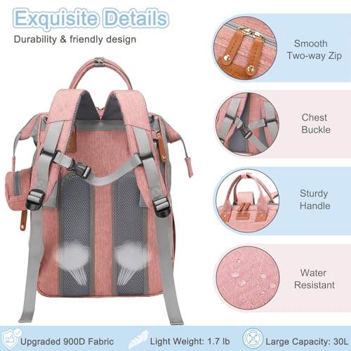 SHITIESHOU Diaper Bag Backpack Baby Bag for Mom Dad with Changing Pad, 19 Pockets, Large Waterproof Travel Baby Girl Boy Toddle Diaper Bag with Insulated Pocket, Baby Shower Gifts, Pink - color: Pink