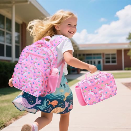 RHCPFOVR Kids Backpack for Girls - Girls Backpack 3-8 Ages Unicorn for Kids 15 Inch School Bookbag for Kindergarten Elementary School Bookbag for Girl 1st 2nd Grade - style: Pink Starry Unicorns