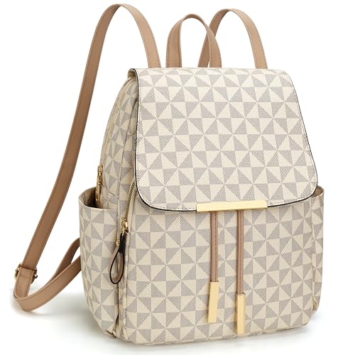 KKXIU Backpack Purse for Women - Stylish Travel Daypack for Ladies, Leather Women Purses with Multiple Pockets for Work, College, Gift Ideas (Beige Checkered) - color: Beige Checkered, style: Backpack