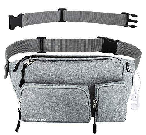 CXWMZY Fanny Packs For Women & Men, Waist Bag Hip Bum Bag Strap Extension Large Capacity Easy Carry Any Phone Passport Wallet for Outdoors Workout Traveling Casual Running Hiking Cycling Dog Walking - color: Gray