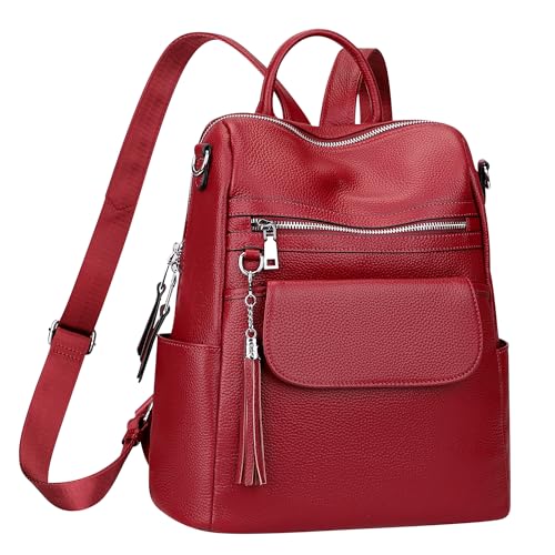 ALTOSY Genuine Leather Backpack Purse for Women Large Convertible Shoulder bag Ladies Crossdody Bag with Tassel(S115 Wine Red) - color: Red Wine