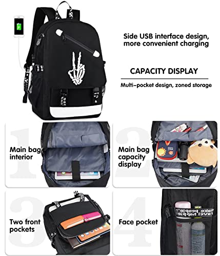 MCWTH School Backpacks for Teen Boys, Luminous School Bag Bookbags for Kids (Skeleton Finger) - color: Skeleton Finger