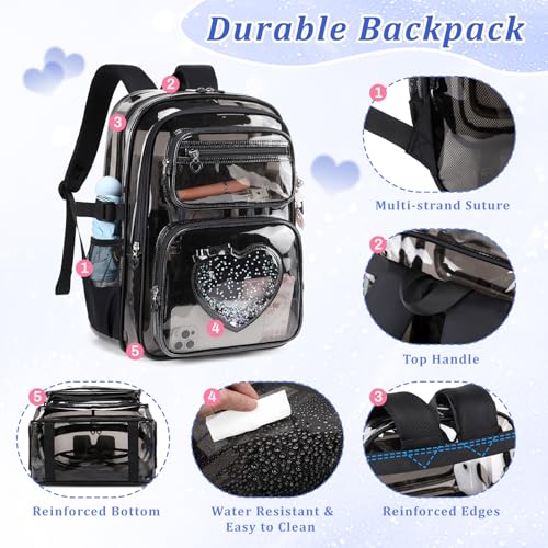 Clear Backpack for School Girls, Cute Heavy Duty PVC Transparent Bookbag, See-Through Bag for Stadium Event Semi-Black - color: Semi-black