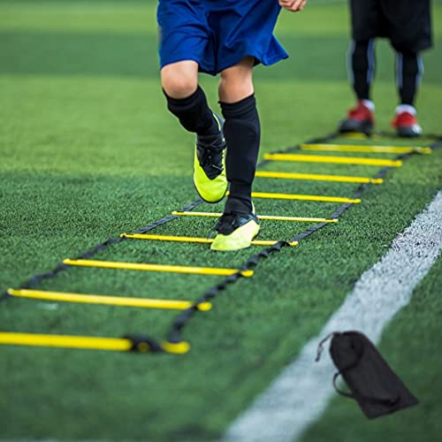 12 Rungs Agility Ladder Set, Training Ladder with Steel Stakes and Carry Bag for Soccer, Speed Fitness Feet Training - color: 2 Pack-Yellow