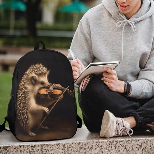 Travel Laptop Backpack Slim Durable Lightweight Back Pack Cute Animal Hedgehog Music Violin Small Backpack For Women Men - color: Animal Hedgehog Music Violin