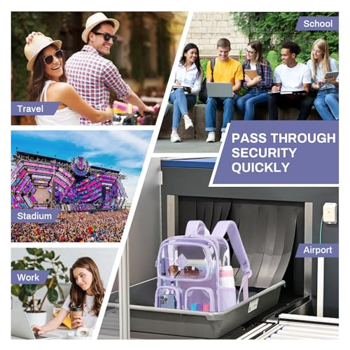 Clear Backpacks for School Heavy Duty Clear Bookbag Stadium Events Transparent Back Pack Girls Women, Purple - color: Purple