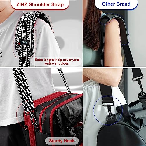 ZINZ 74" Shoulder Strap with Fixed Pad and Dual Balanced Buckles，Black White Jacquard - color: Black White Jacquard
