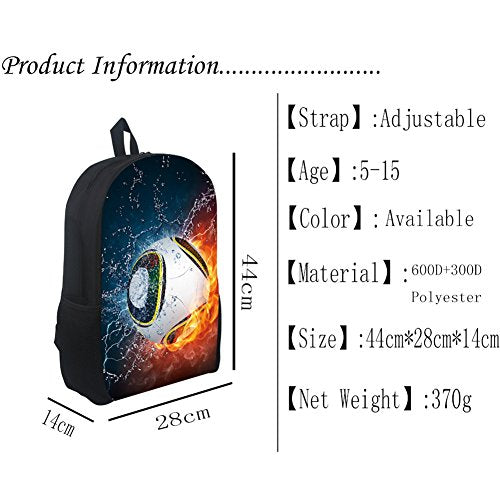 Football Backpack Combustion Pattern School Bookbags for Kids - color: Soccer 2