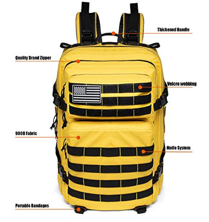 QT&QY 45L Military Tactical Backpacks Molle Army Assault Pack 3 Day Bug Out Bag Hiking Treeking Rucksack… - color: 3.2 Yellow