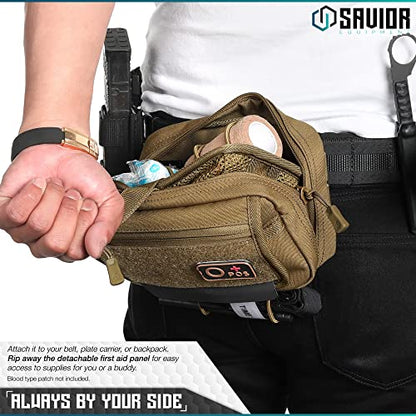 Savior Equipment IFAK Buddy Tactical First-Aid Kit Rip Away MOLLE Pouch Emergency EMT Utility Organization Medical Supply Carrier Outdoor Survival Travel Bag, Attach to Backpack/Belt Loop - color: Dark FDE