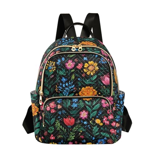 susiyo Bloom Floral Country Garden Backpack for Women Wild Leaves 14L Bag Dark Flower Leaf Botanical Plant Ladies Backpacks Travel Casual Daypack - color: Wild Leaves, size: Medium