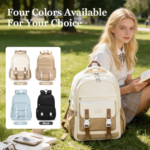 School Backpack For Women Men College Backpack With Lots Of Pockets Cute BookBag Casual Daypack Backpacks For Teens Girls Boys Waterproof(Beige) - color: D2-beige Wth Khaki