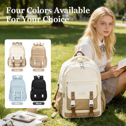 School Backpack For Women Men College Backpack With Lots Of Pockets Cute BookBag Casual Daypack Backpacks For Teens Girls Boys Waterproof(Beige) - color: D2-beige Wth Khaki