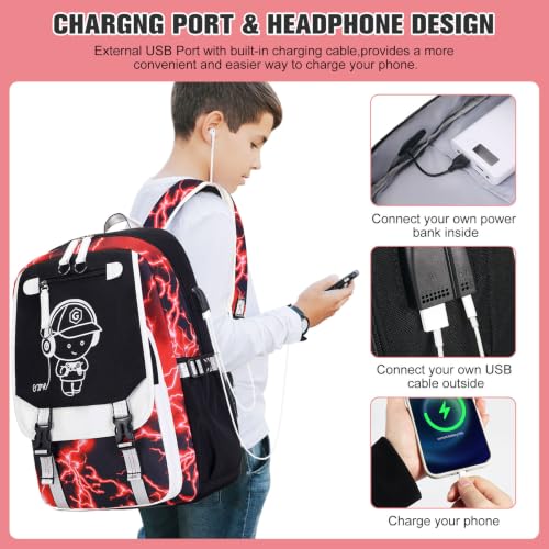 Bevalsa Backpack for Boys, Cool Luminous Boys Backpack with Sling Bag, Lunch Box & Pen Case, School Bags for Kids Children Teens Elementary Middle Schools, Bookbag Glow In The Dark (Red Lightning) - color: Red Lightning