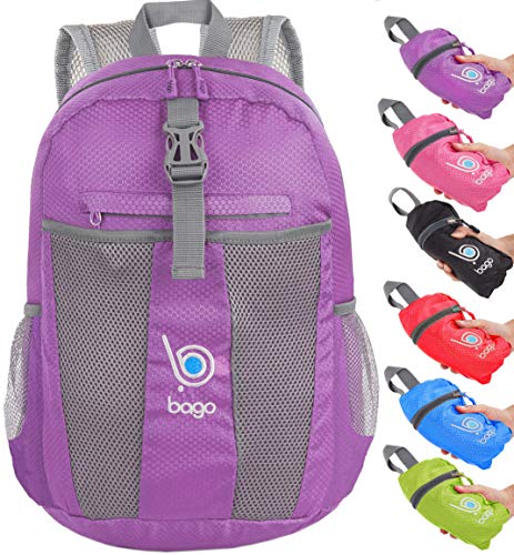 Bago Lightweight Small Hiking Backpack for Women and Men - 25L Travel Day Pack - Foldable Hiking Daypack Ultralight for Camping Outdoor Sports - Day Bag Packable Backpack for Travel (Purple) - color: Purple