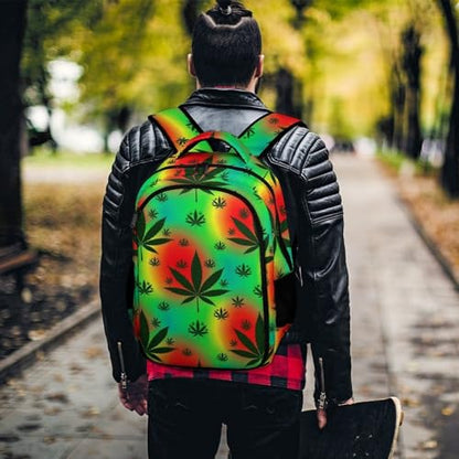 Water Resistant Travel Daypack Rasta Leaf Weedleaf, Lightweight Laptop Backpack with Water Bottle Pockets for Men Women College Work - color: Pattern (320)
