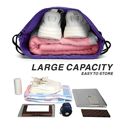 Drawstring Backpack Sports Water Resistant String Bag Sport Gym Sackpack for Women Men Large with Zipper, Purple - color: Purple