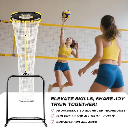 Volleyball Setter Training Net, Volleyball Training Equipment with 5 Adjustable Heights (4.6-10 FT), Serve Trainer Equipment with 7 Angles for Serving, Spiking & Setting Drills