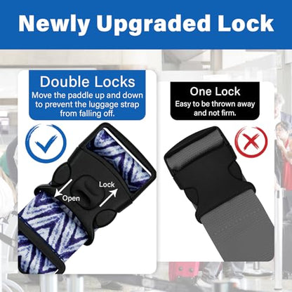 2 Pack Luggage Straps for Suitcases, Adjustable Travel Belt with Double Lock and Quick Release Buckle, Heavy Duty Nylon Bag Packing Strap, Unique Identifiers Business Travel Accessories-Blue Wave - color: 24020 Blue Wave