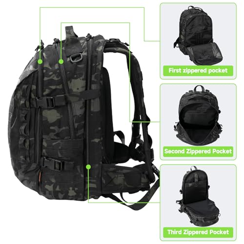 EXCELLENT ELITE SPANKER 40L Tactical Military Backpack for Men and Women Large Rucksack Assault Pack Bag for Outdoor Camping, Hiking,Travel Backpacking(Multicam Black) - color: Multicam Black