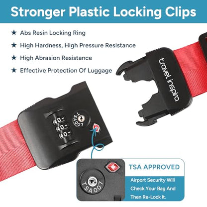 Travel Inspira TSA Lock Luggage Straps for Suitcases | Anti-Burst Protection, High Visibility Color, Easy Identification | Adjustable Heavy-Duty Belt for 20-28 Inch Suitcases - color: Cross Red-New