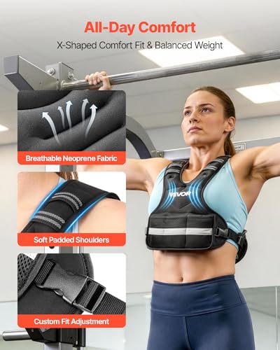 VEVOR Adjustable Weighted Vest, 4-10lbs/20-32lbs/24-40lbs/40lbs Comfortable X-Shape Body Weight Vest Set with 6/8 Weight Packs and Reflective Stripe, for Men Women, Workout Equipment for Strength Training Running Jogging - size: 4-10 lbs