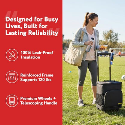 Ultra Compact Cooler Smart Cart with Wheels - Collapsible Insulated Cooler Bag - Foldable Travel Cooler 36 Cans - Leak Proof Trolley - Black - color: Black