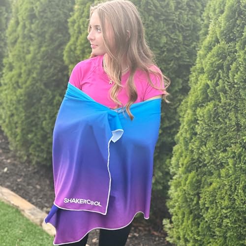 SHAKEitCOOL Large Cooling Shawl - Instant Heat Relief for Outdoor Events - color: Blue Purple Ombre