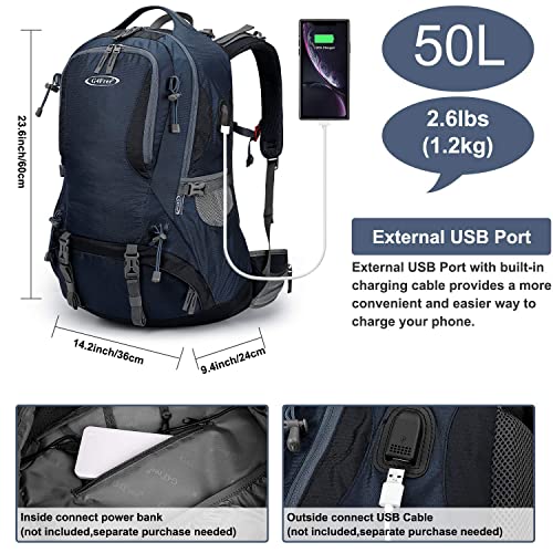 G4Free 50L Hiking Backpack Waterproof Daypack Outdoor Camping Climbing Backpack with Rain Cover for Men Women(Dark Blue) - color: Dark Blue