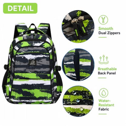 MYGOO Boys School Backpack Euclid Urban Green Bookbag for Elementary Middle School Ages 5-12, 17 inch Large Capacity 24L Kids Student Travel Bags - color: Euclid Urban Green